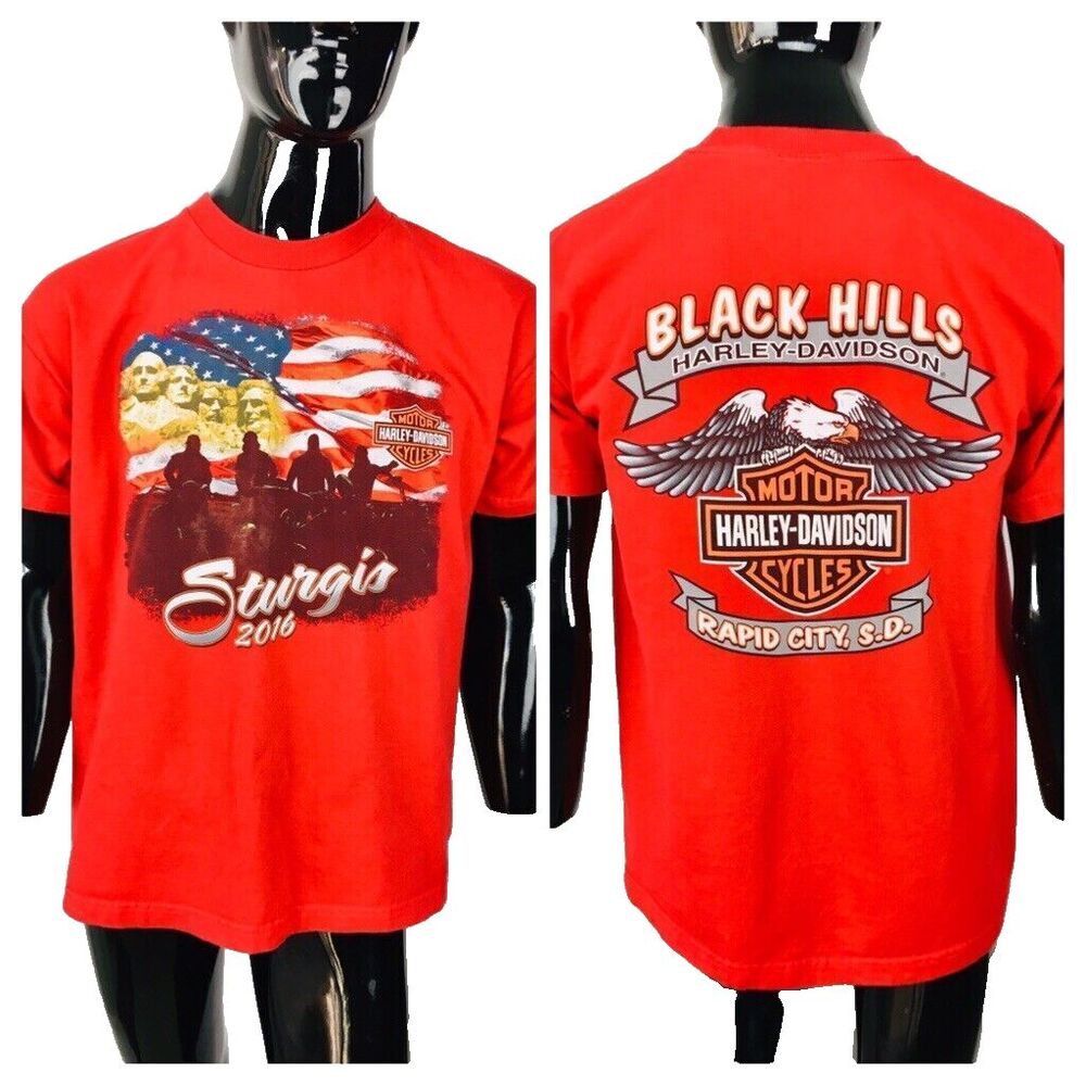 Harley Davidson Sturgis Black Hill Biker Moto Patriotic S.D. Mount Rushmore Tee